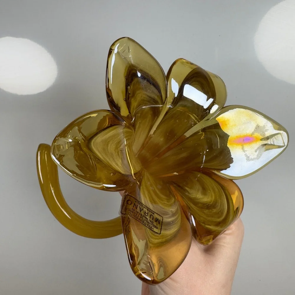 Murano Art Glass Lily Vase Amber Gold Swirl Spiral Base Made in Italy